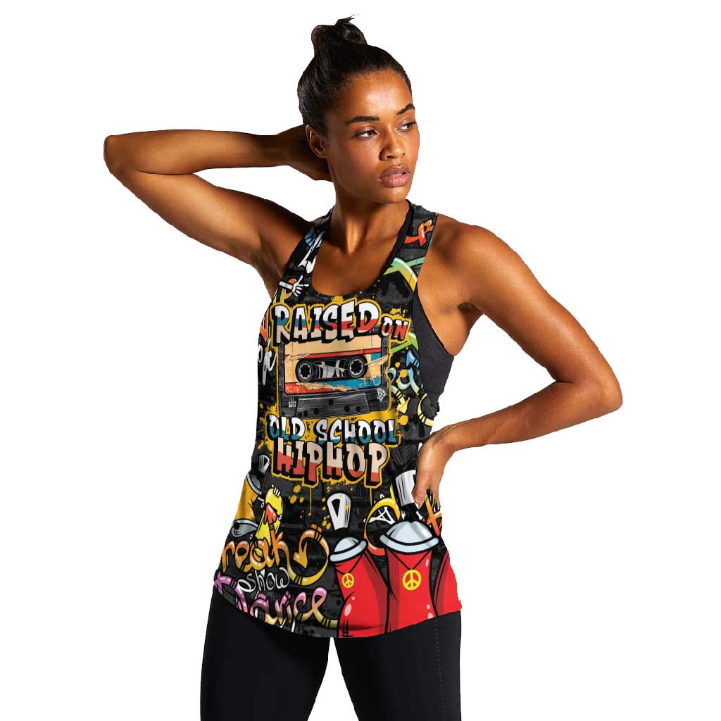 Raised On Hip Hop Women Racerback Tank Graffiti Art Style - African Pride