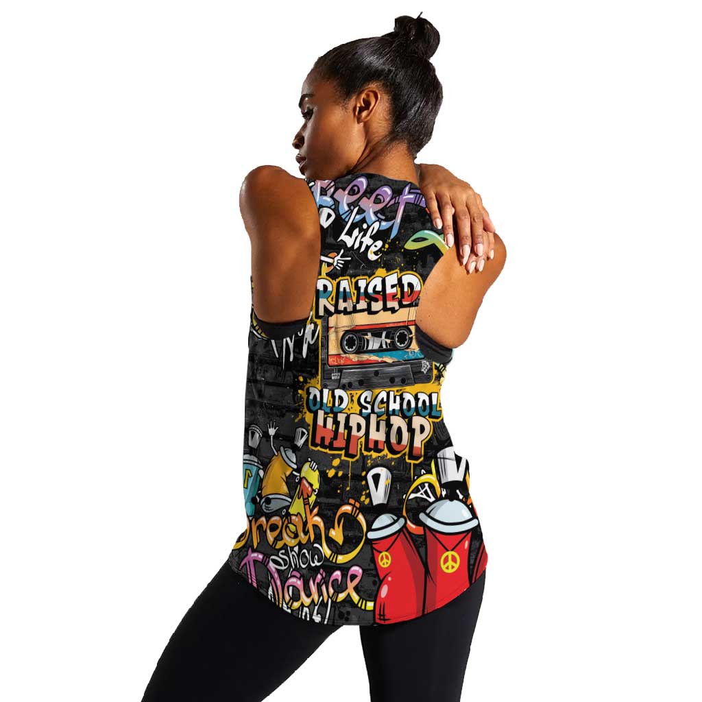 Raised On Hip Hop Women Racerback Tank Graffiti Art Style - African Pride