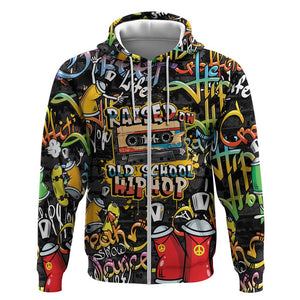 Raised On Hip Hop Zip Hoodie Graffiti Art Style - African Pride