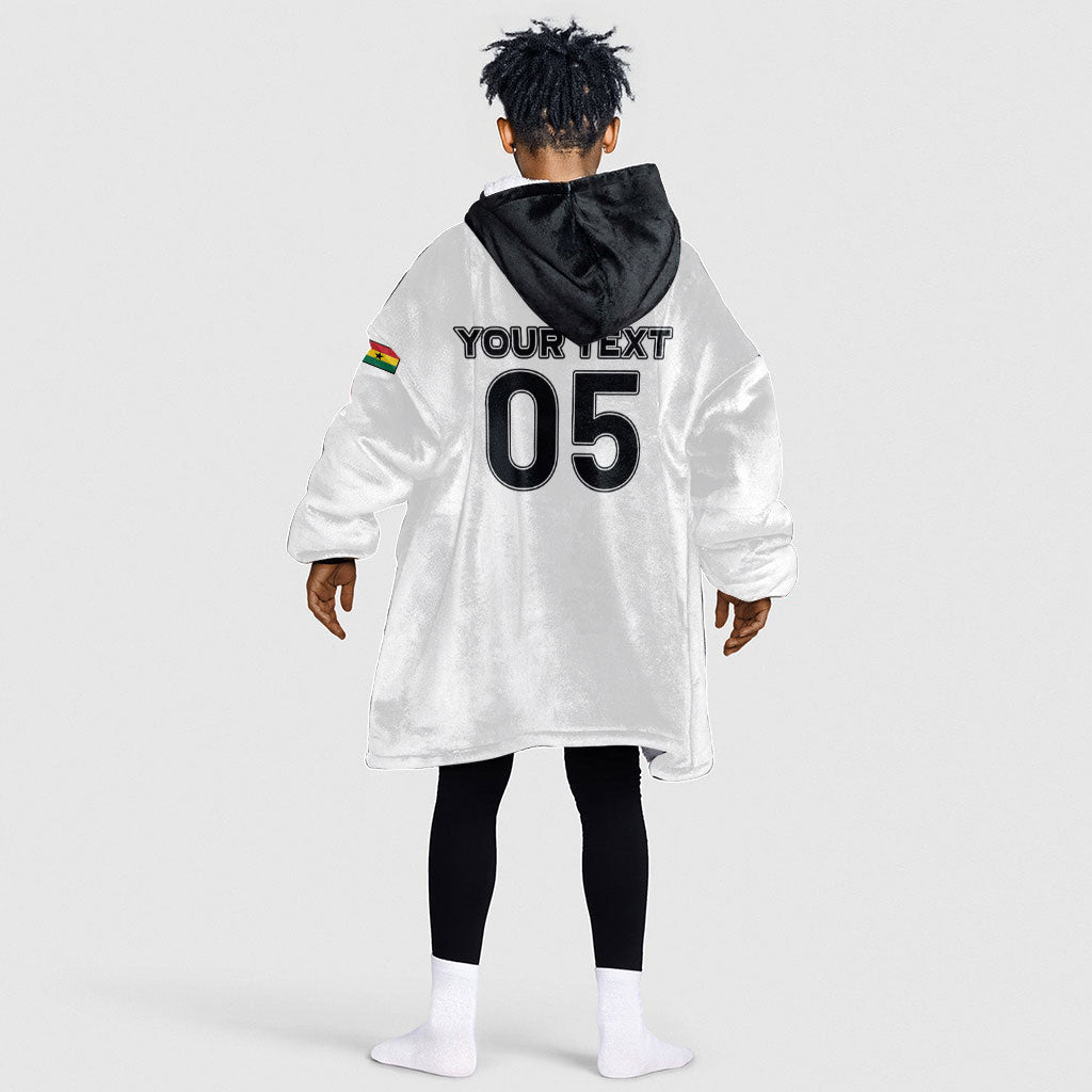 Custom Ghana Football 2026 Kid Wearable Blanket Hoodie Black Stars Never Fall White Version