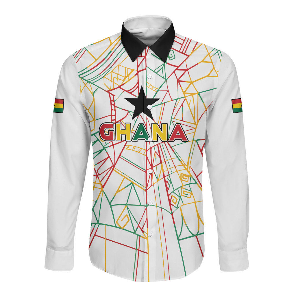 Custom Ghana Football 2026 Long Sleeve Button Shirt Black Stars Never Fall White Version