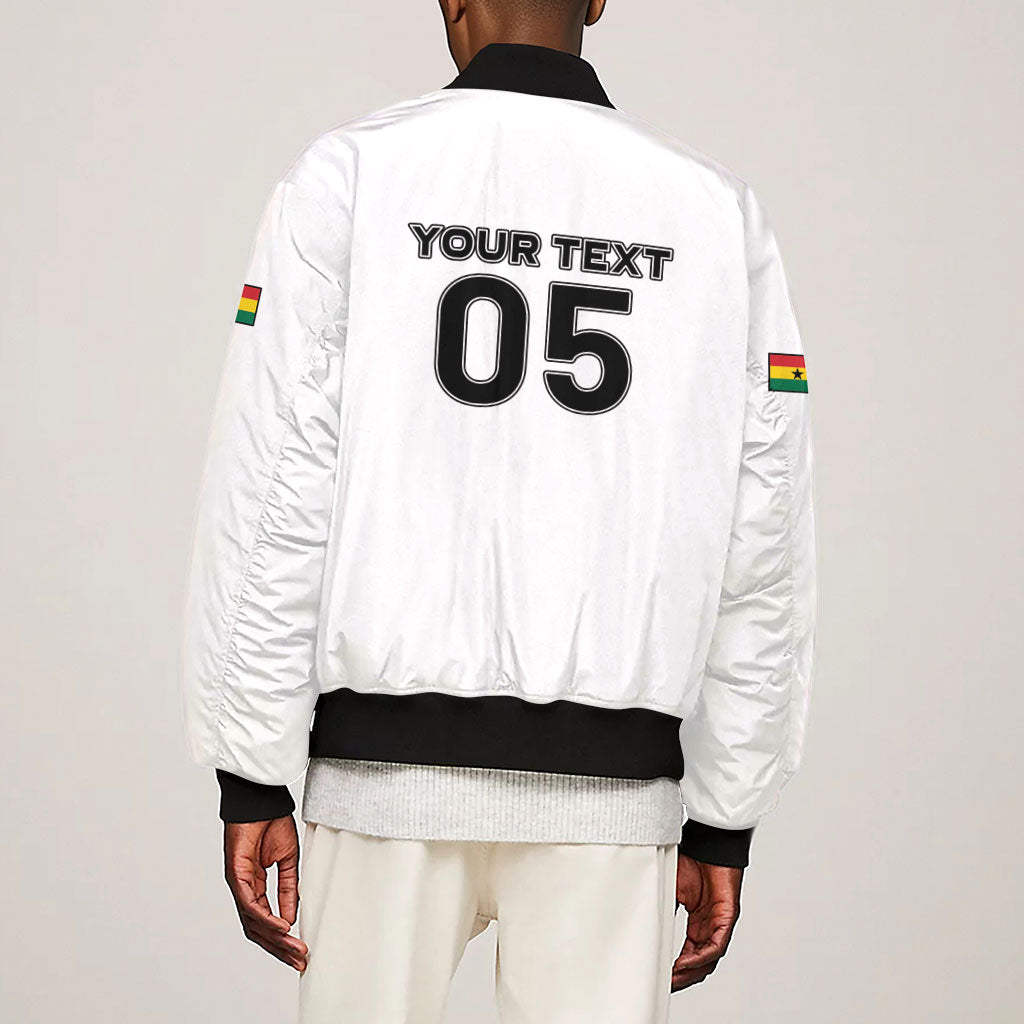 Custom Ghana Football 2026 Sleeve Zip Bomber Jacket Black Stars Never Fall White Version