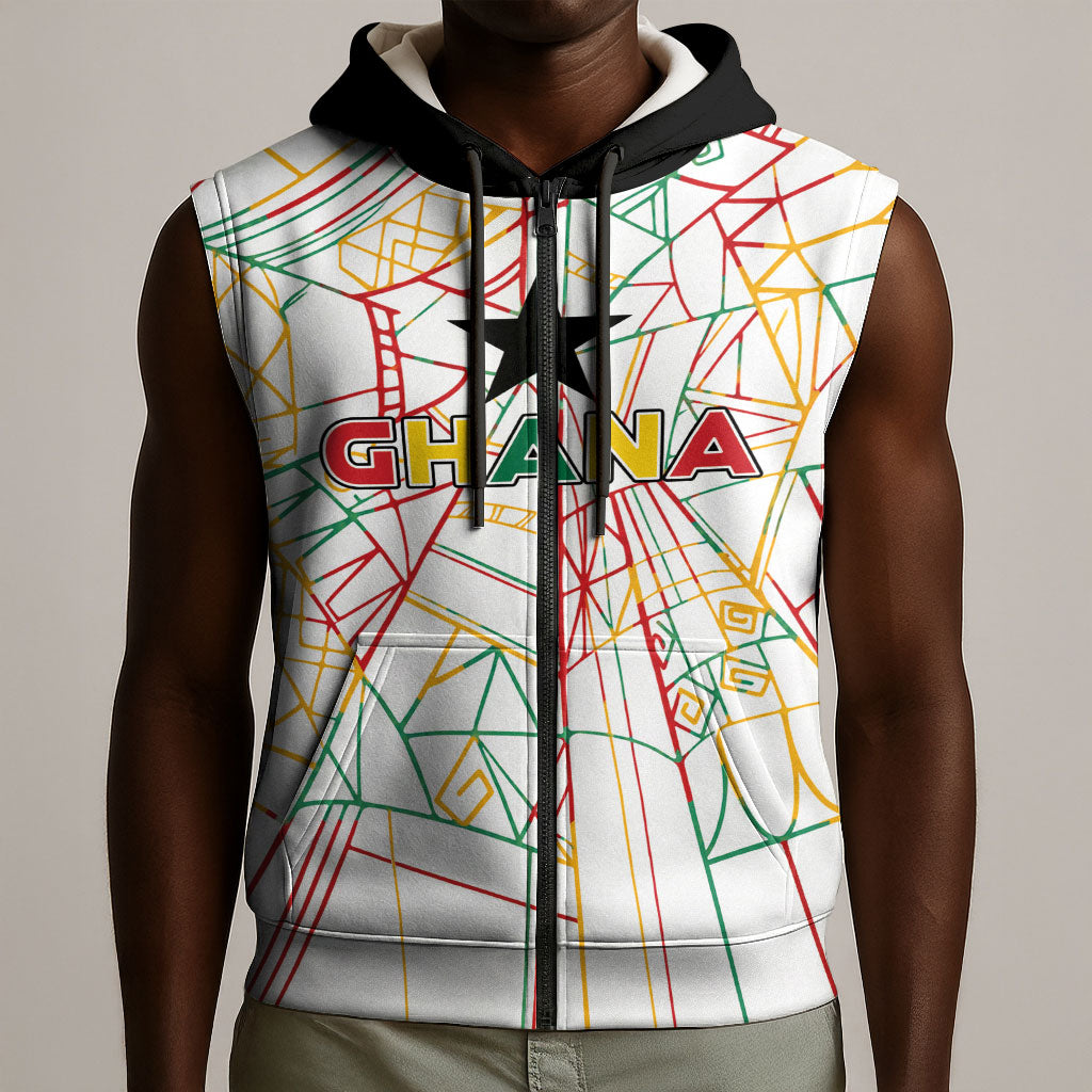 Custom Ghana Football 2026 Sleeveless Zip Hoodie Black Stars Never Fall White Version