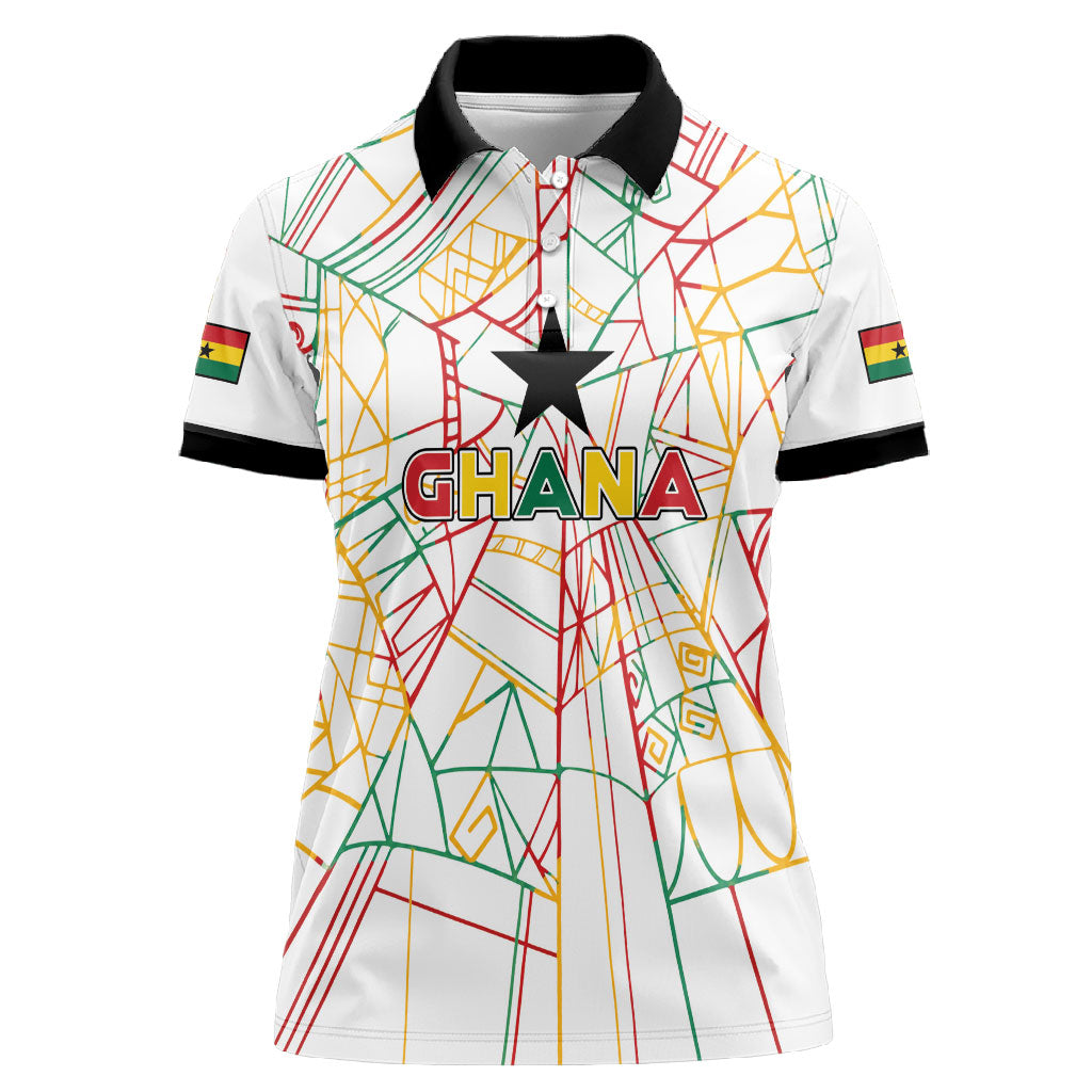 Custom Ghana Football 2026 Women Polo Shirt Black Stars Never Fall White Version