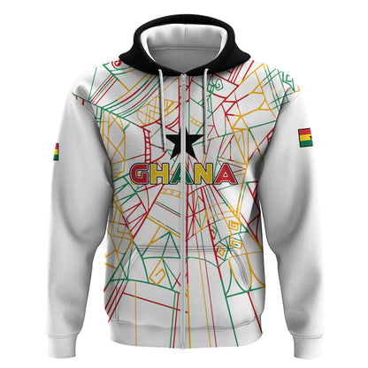 Custom Ghana Football 2026 Zip Hoodie Black Stars Never Fall White Version