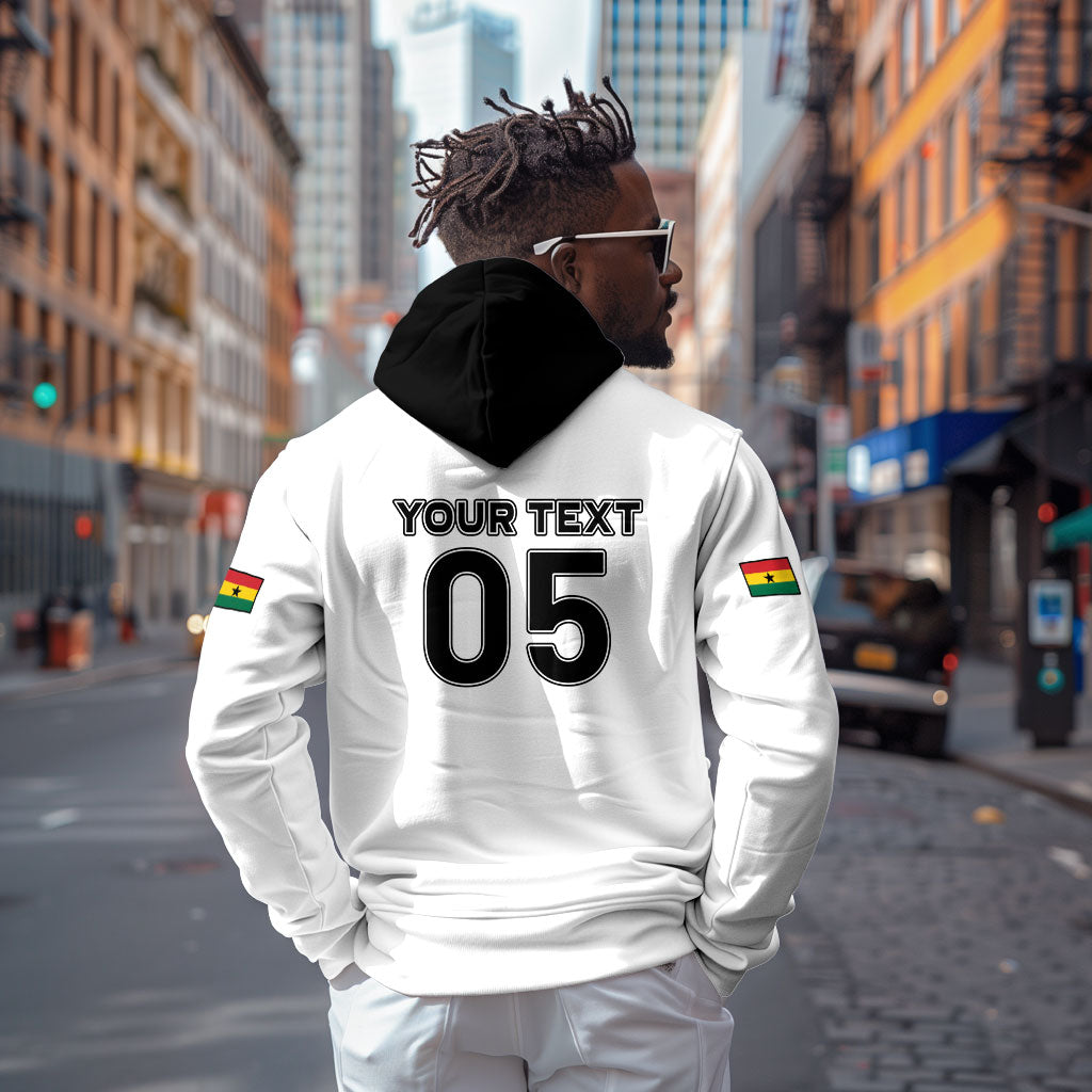 Custom Ghana Football 2026 Zip Hoodie Black Stars Never Fall White Version