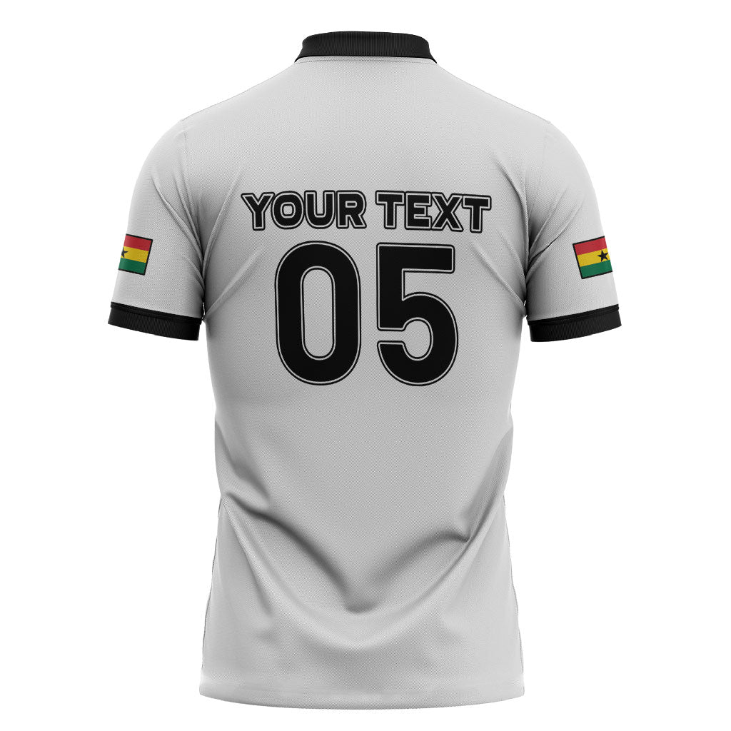 Custom Ghana Football 2026 Zipper Polo Shirt Black Stars Never Fall White Version