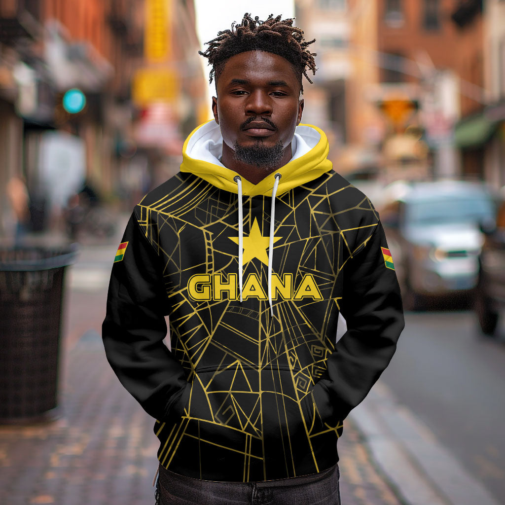 Custom Ghana Football 2026 Hoodie Black Stars Never Fall Black Version
