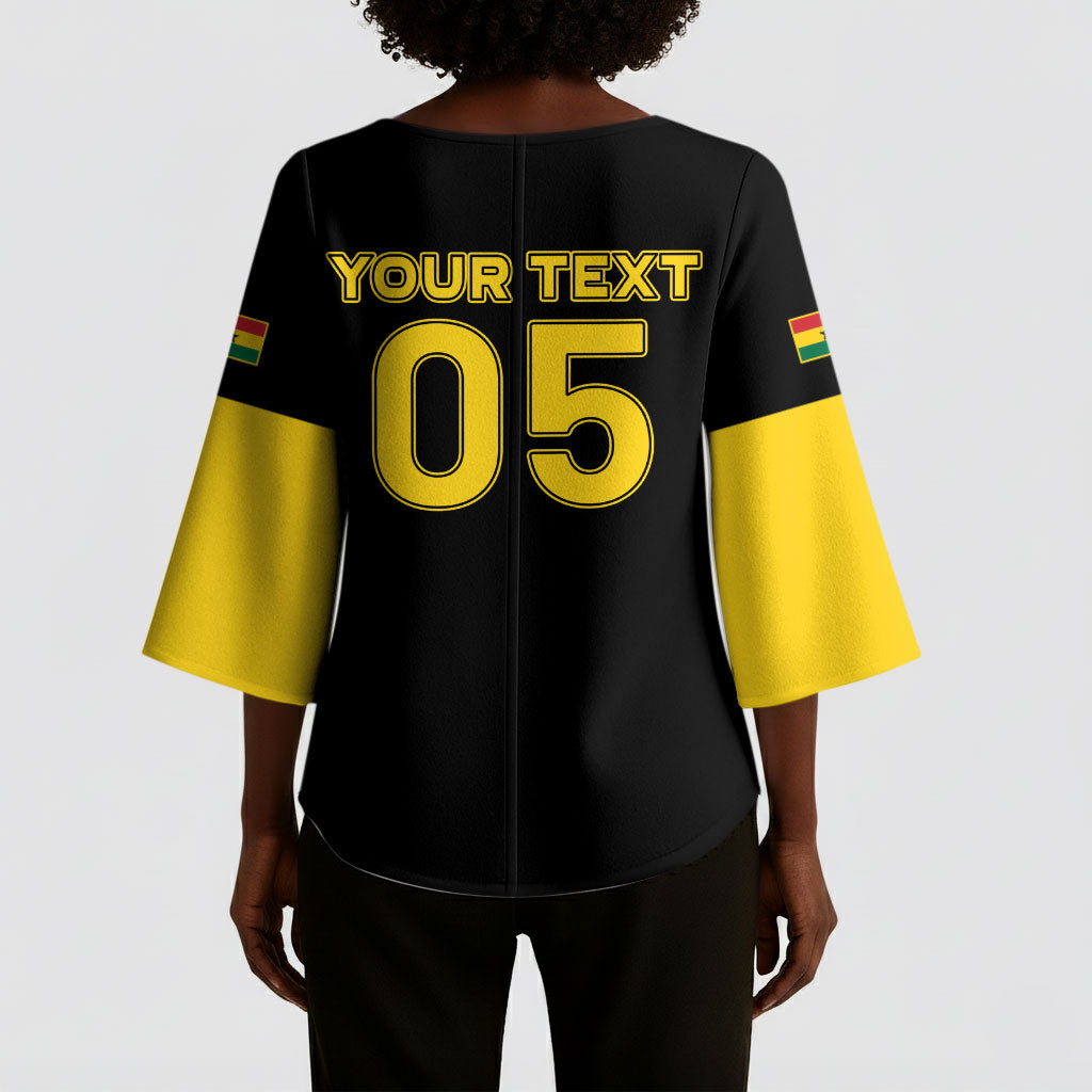 Custom Ghana Football 2026 Kimono Sleeve Blouse Black Stars Never Fall Black Version