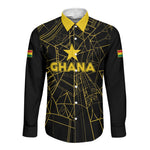 Custom Ghana Football 2026 Long Sleeve Button Shirt Black Stars Never Fall Black Version