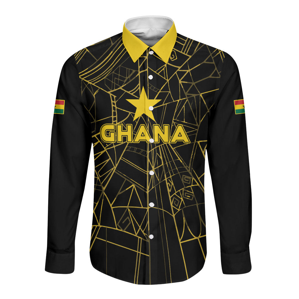 Custom Ghana Football 2026 Long Sleeve Button Shirt Black Stars Never Fall Black Version