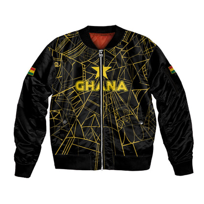 Custom Ghana Football 2026 Sleeve Zip Bomber Jacket Black Stars Never Fall Black Version