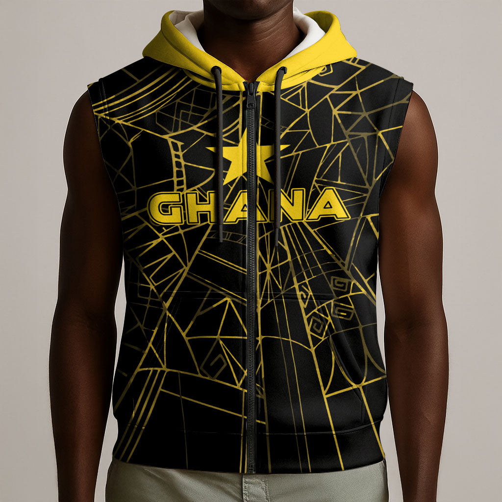 Custom Ghana Football 2026 Sleeveless Zip Hoodie Black Stars Never Fall Black Version