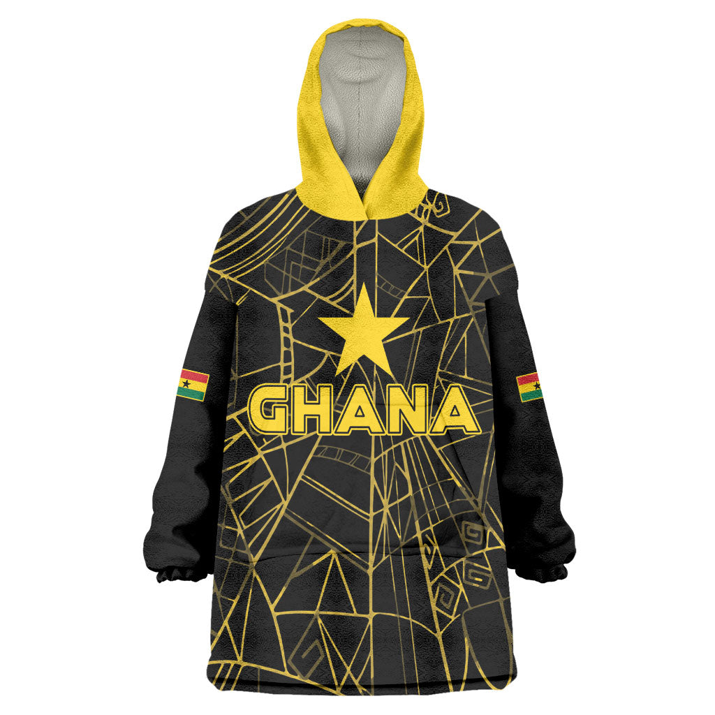Custom Ghana Football 2026 Wearable Blanket Hoodie Black Stars Never Fall Black Version