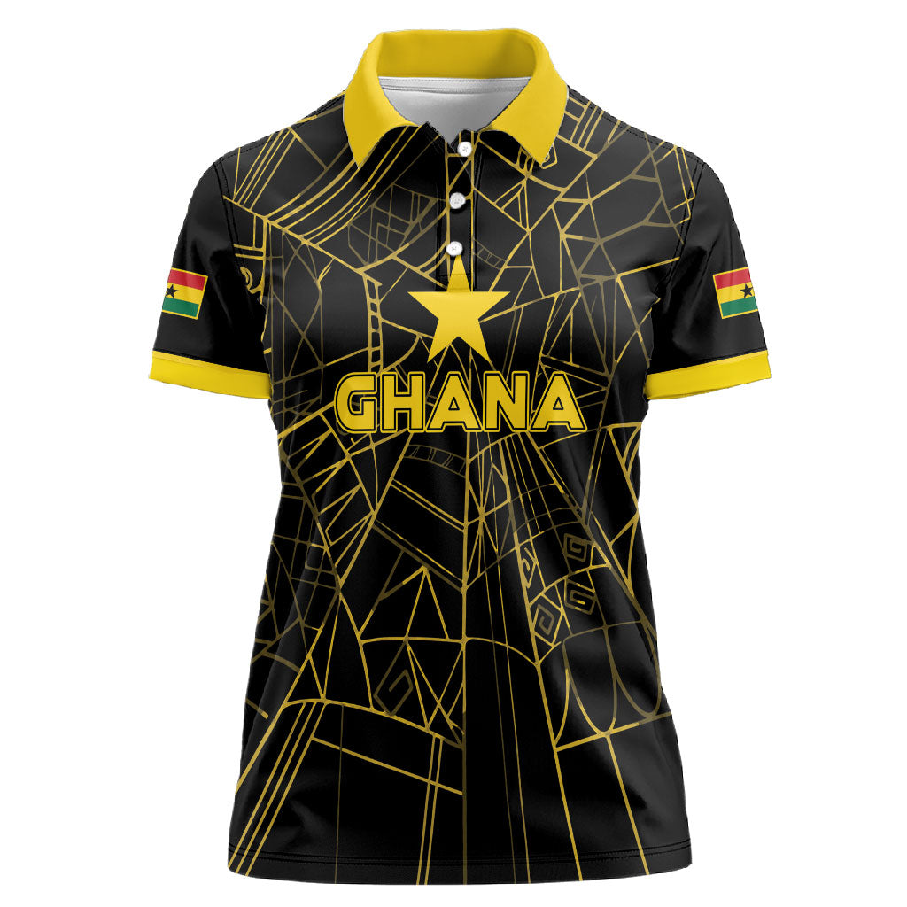 Custom Ghana Football 2026 Women Polo Shirt Black Stars Never Fall Black Version