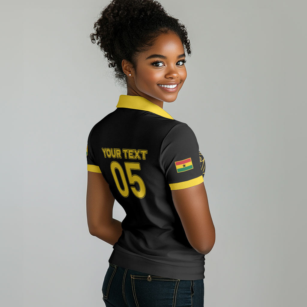 Custom Ghana Football 2026 Women Polo Shirt Black Stars Never Fall Black Version