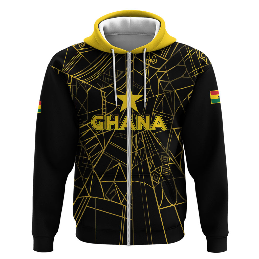Custom Ghana Football 2026 Zip Hoodie Black Stars Never Fall Black Version