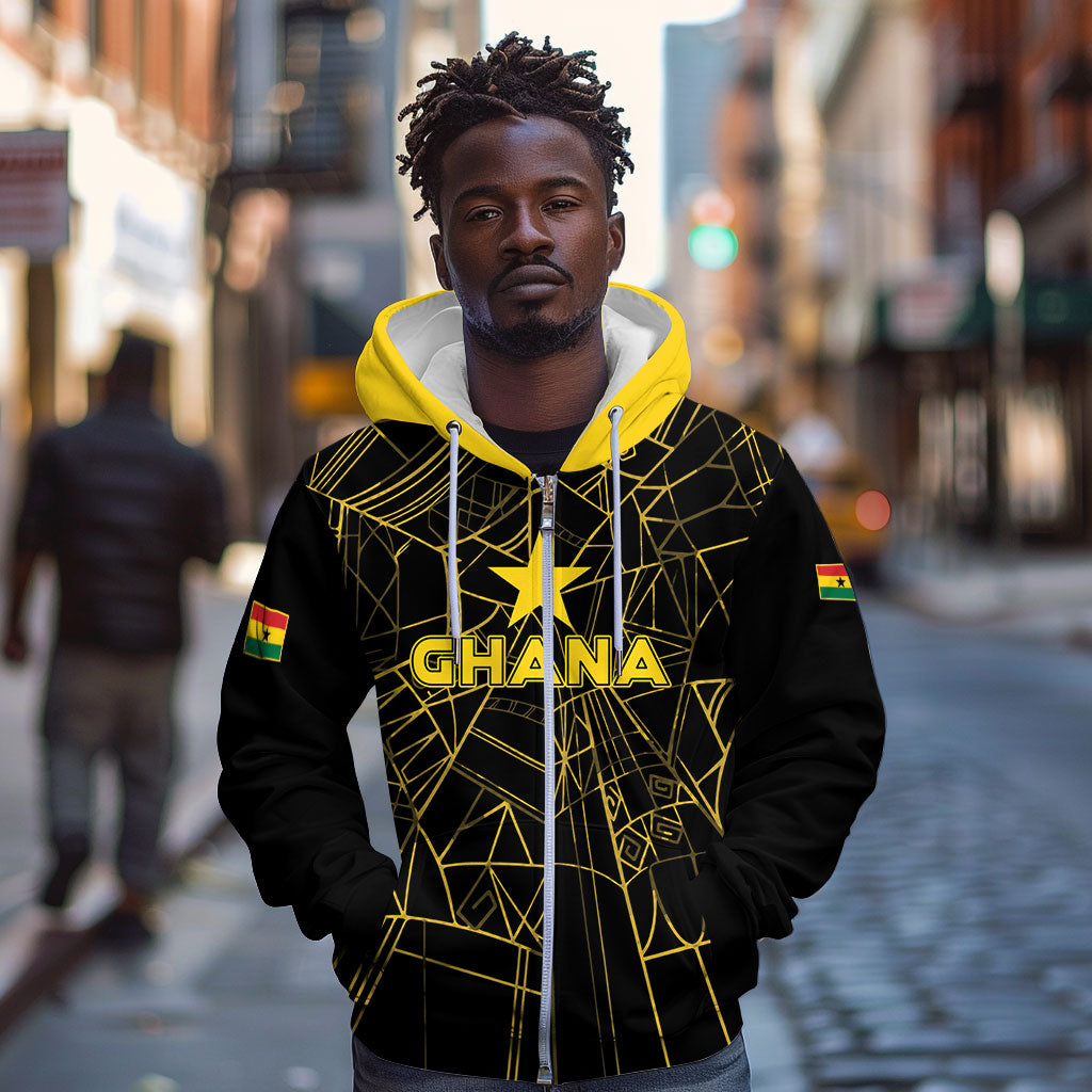 Custom Ghana Football 2026 Zip Hoodie Black Stars Never Fall Black Version