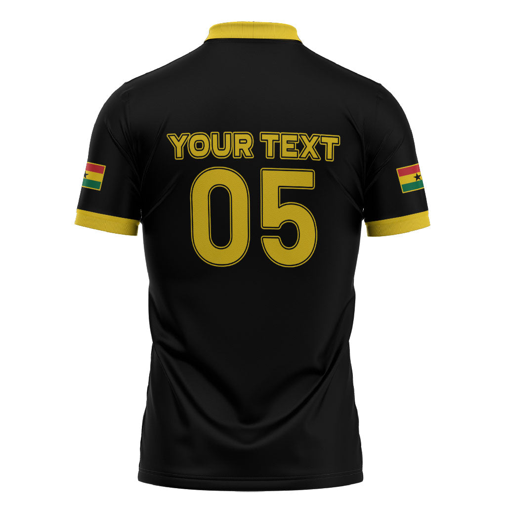 Custom Ghana Football 2026 Zipper Polo Shirt Black Stars Never Fall Black Version