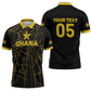 Custom Ghana Football 2026 Zipper Polo Shirt Black Stars Never Fall Black Version