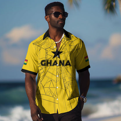 Custom Ghana Football 2026 Hawaiian Shirt Black Stars Never Fall Yellow Version