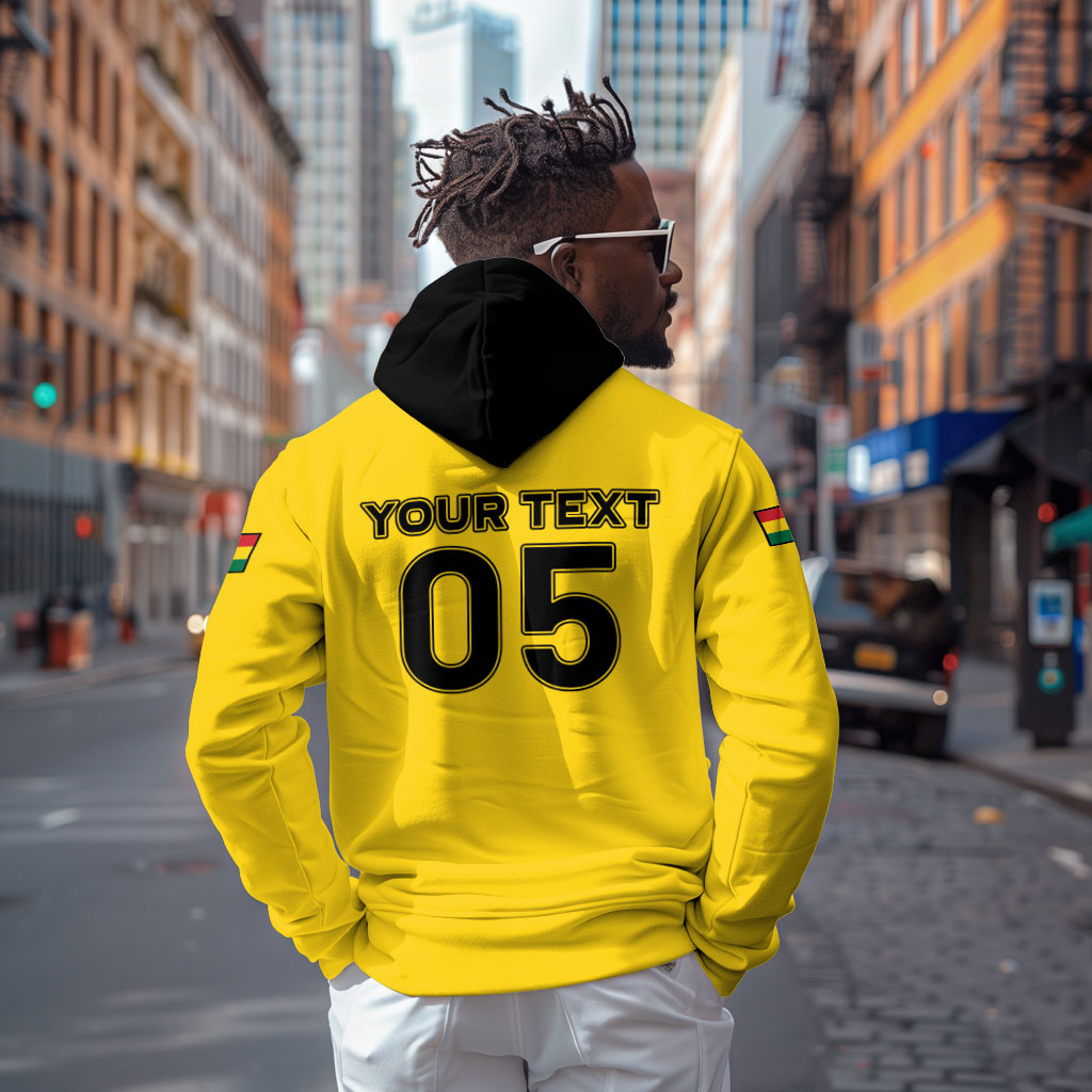 Custom Ghana Football 2026 Hoodie Black Stars Never Fall Yellow Version