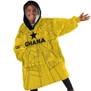 Custom Ghana Football 2026 Kid Wearable Blanket Hoodie Black Stars Never Fall Yellow Version