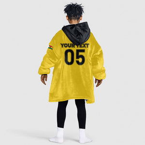 Custom Ghana Football 2026 Kid Wearable Blanket Hoodie Black Stars Never Fall Yellow Version