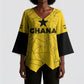 Custom Ghana Football 2026 Kimono Sleeve Blouse Black Stars Never Fall Yellow Version