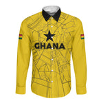 Custom Ghana Football 2026 Long Sleeve Button Shirt Black Stars Never Fall Yellow Version