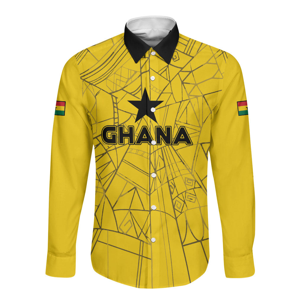 Custom Ghana Football 2026 Long Sleeve Button Shirt Black Stars Never Fall Yellow Version