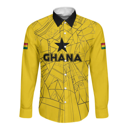 Custom Ghana Football 2026 Long Sleeve Button Shirt Black Stars Never Fall Yellow Version