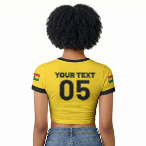 Custom Ghana Football 2026 Raglan Cropped T shirt Black Stars Never Fall Yellow Version