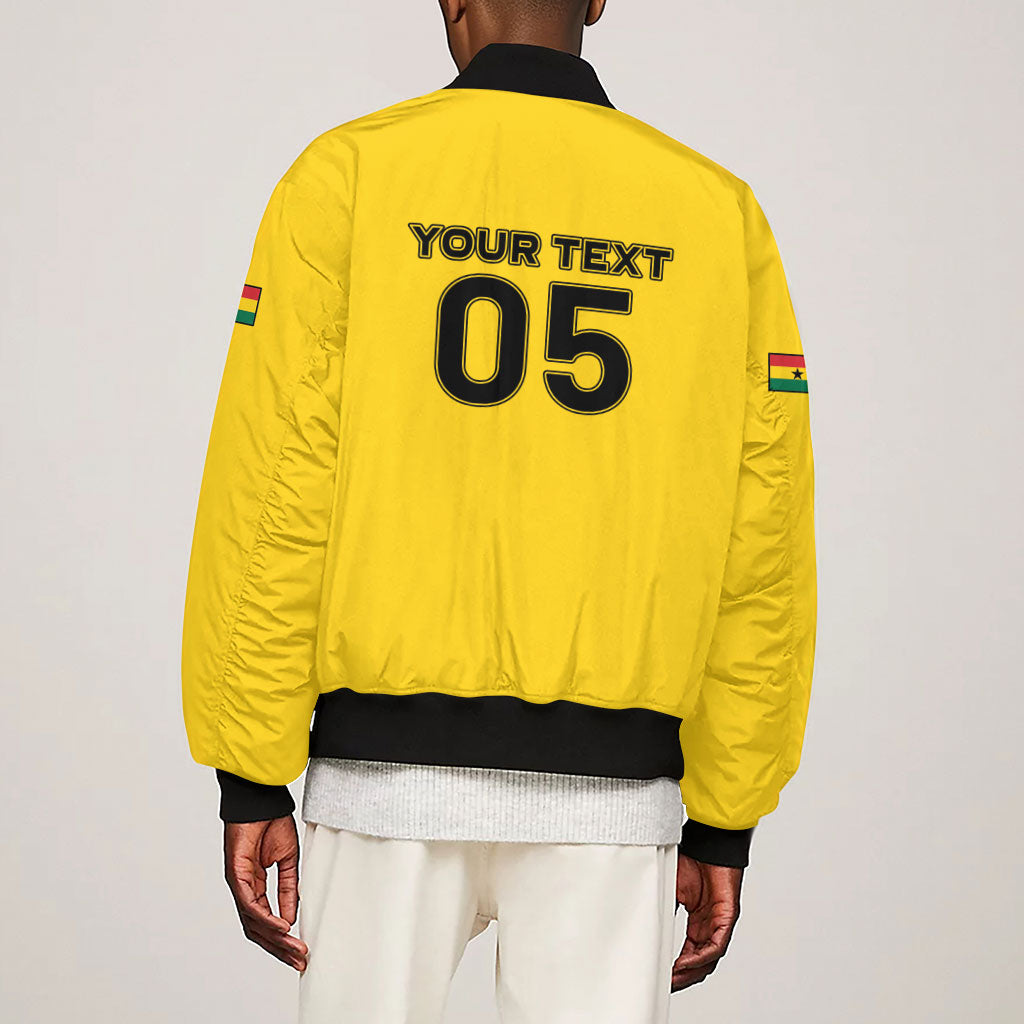 Custom Ghana Football 2026 Sleeve Zip Bomber Jacket Black Stars Never Fall Yellow Version