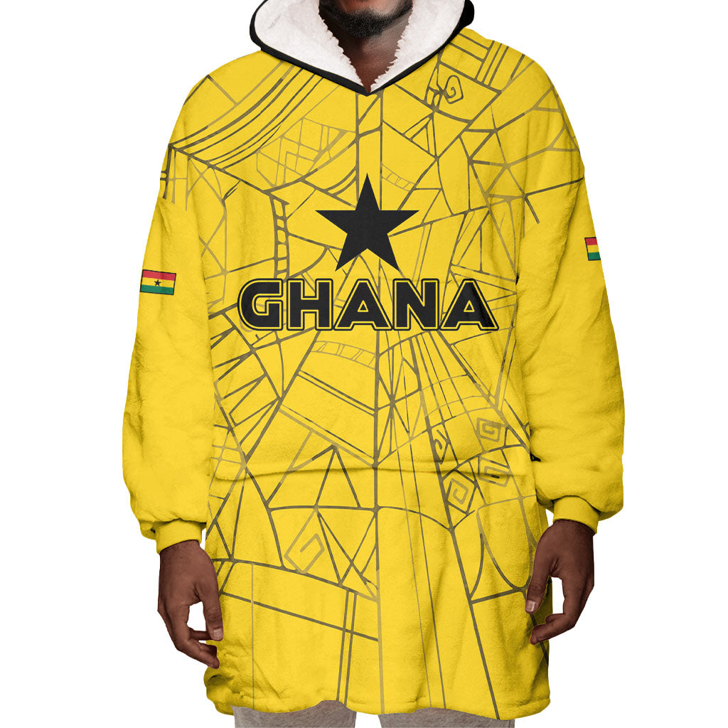 Custom Ghana Football 2026 Wearable Blanket Hoodie Black Stars Never Fall Yellow Version
