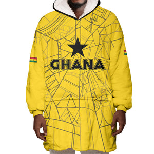 Custom Ghana Football 2026 Wearable Blanket Hoodie Black Stars Never Fall Yellow Version