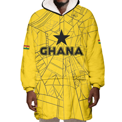 Custom Ghana Football 2026 Wearable Blanket Hoodie Black Stars Never Fall Yellow Version