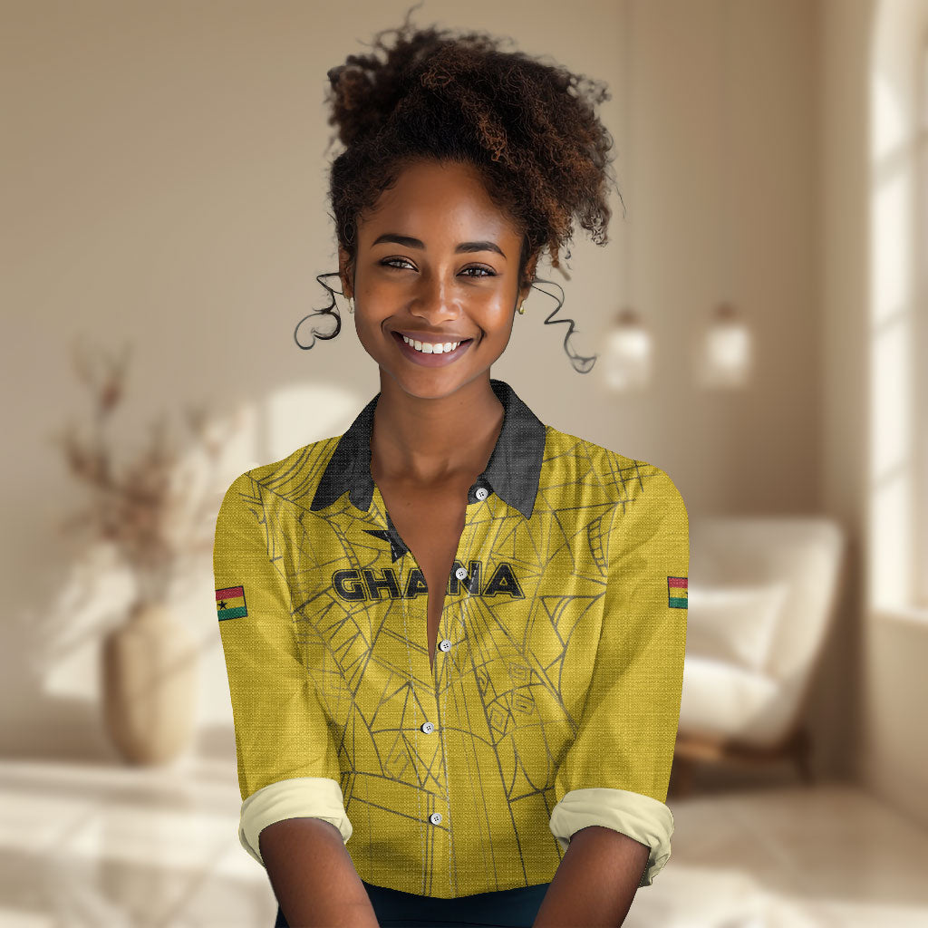 Custom Ghana Football 2026 Women Casual Shirt Black Stars Never Fall Yellow Version