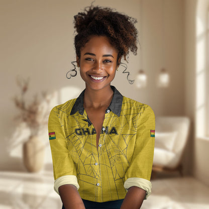 Custom Ghana Football 2026 Women Casual Shirt Black Stars Never Fall Yellow Version