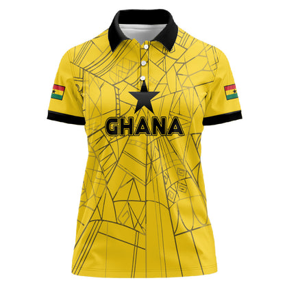 Custom Ghana Football 2026 Women Polo Shirt Black Stars Never Fall Yellow Version