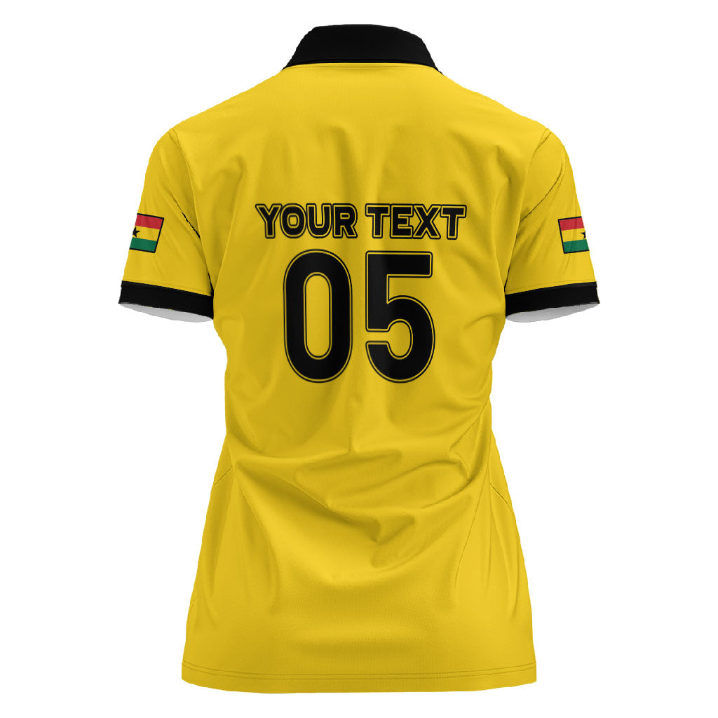 Custom Ghana Football 2026 Women Polo Shirt Black Stars Never Fall Yellow Version