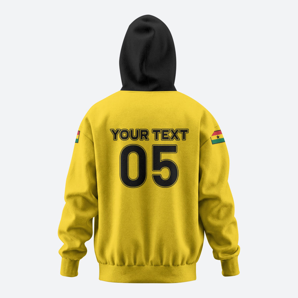Custom Ghana Football 2026 Zip Hoodie Black Stars Never Fall Yellow Version