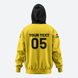 Custom Ghana Football 2026 Zip Hoodie Black Stars Never Fall Yellow Version