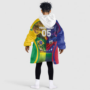 Custom Brazil Haiti 2026 World Football Kid Wearable Blanket Hoodie Go For Glory
