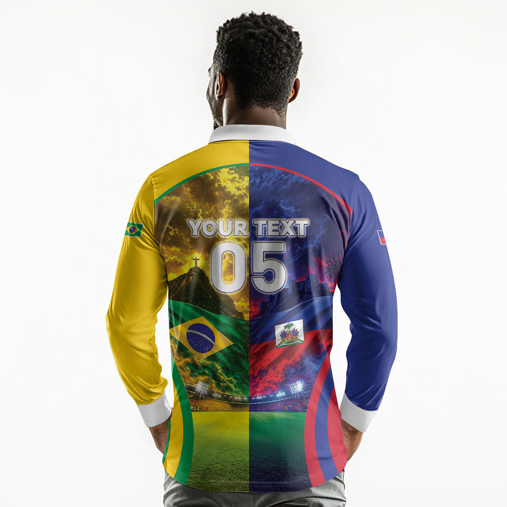 Custom Brazil Haiti 2026 World Football Long Sleeve Polo Shirt Go For Glory