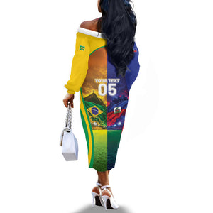 Custom Brazil Haiti 2026 World Football Off The Shoulder Long Sleeve Dress Go For Glory