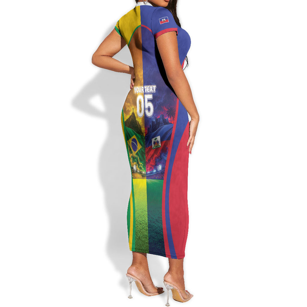Custom Brazil Haiti 2026 World Football Short Sleeve Bodycon Dress Go For Glory