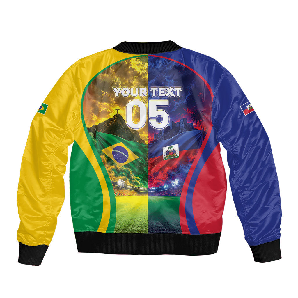 Custom Brazil Haiti 2026 World Football Sleeve Zip Bomber Jacket Go For Glory