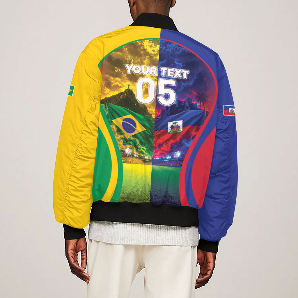 Custom Brazil Haiti 2026 World Football Sleeve Zip Bomber Jacket Go For Glory