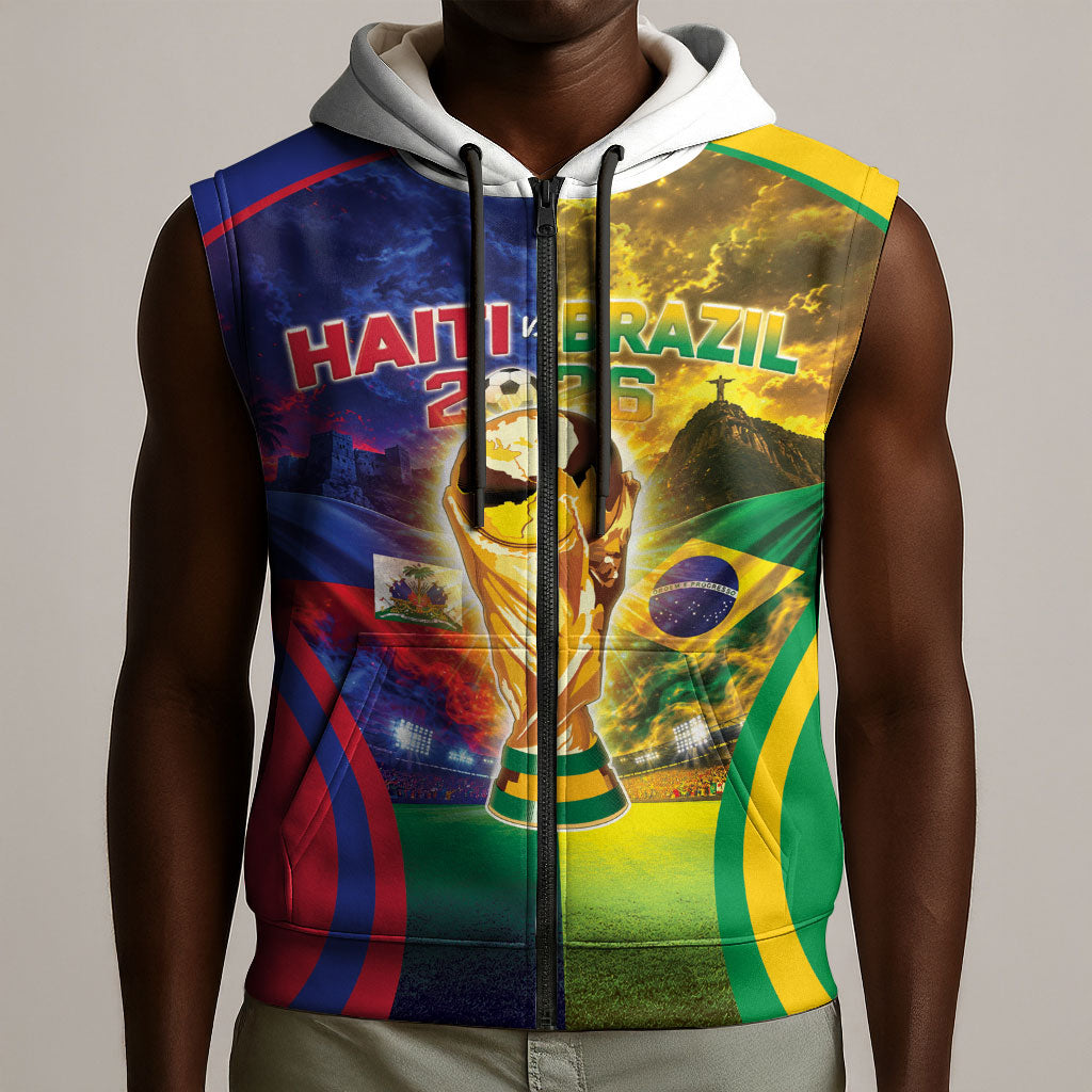 Custom Brazil Haiti 2026 World Football Sleeveless Zip Hoodie Go For Glory